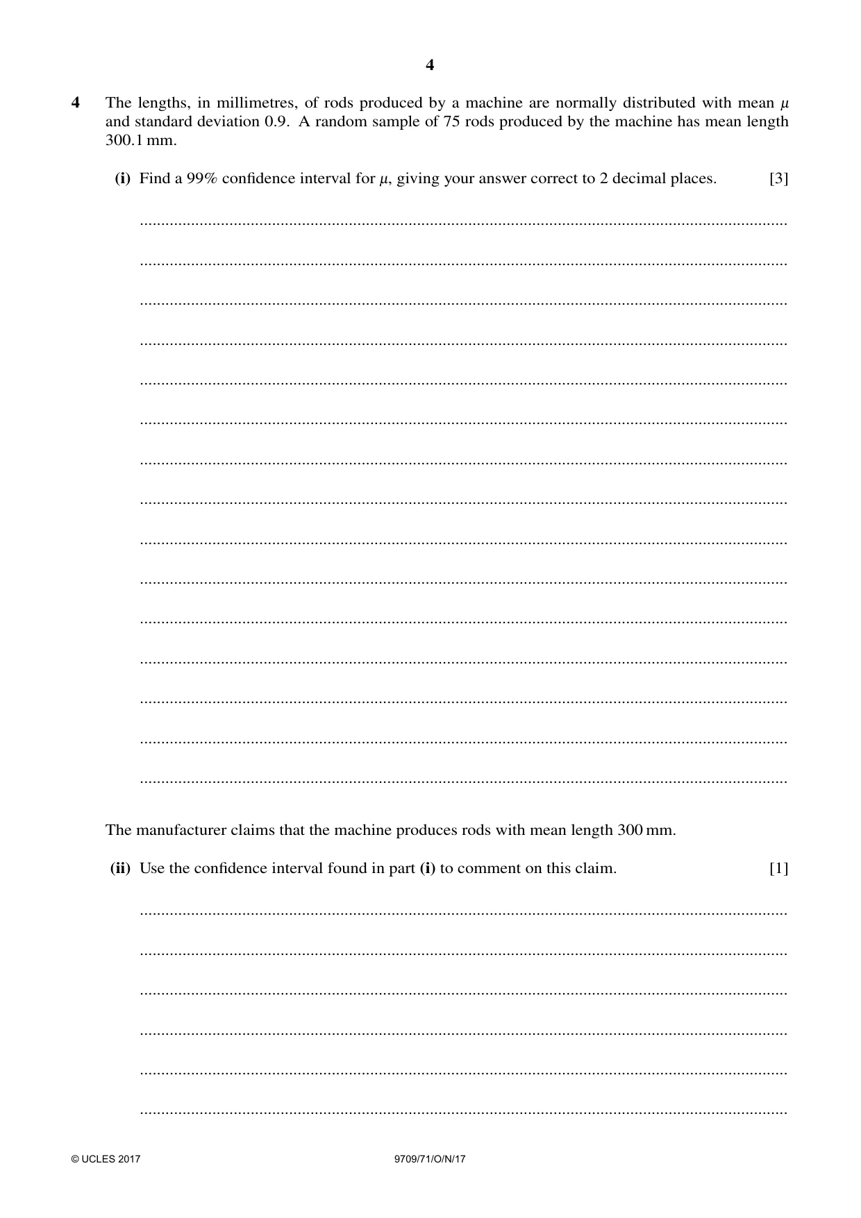 Cambridge A Level Mathematics 9709 2017 Oct/Nov Paper 7 · Variant 1 question paper, page 4 of 12
