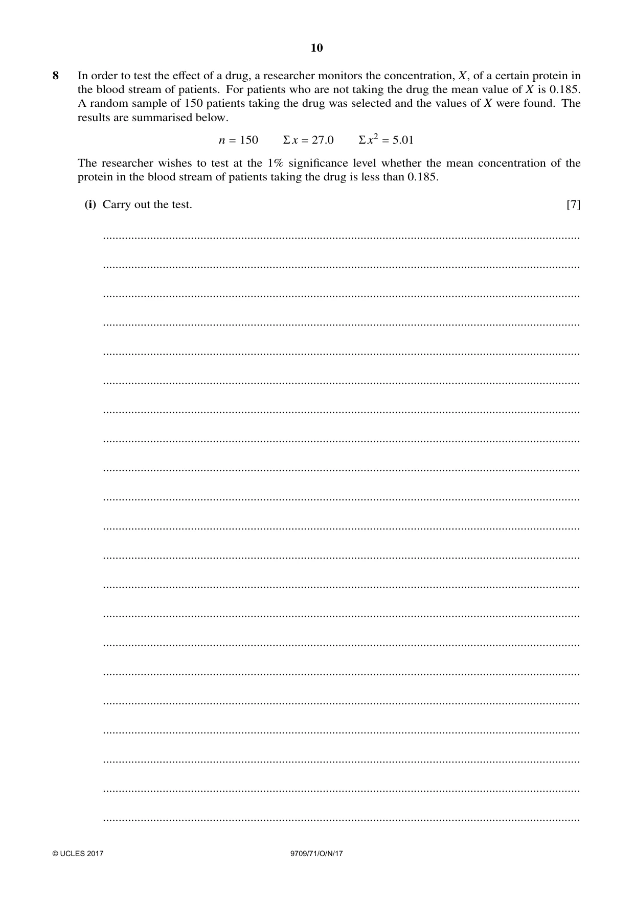Cambridge A Level Mathematics 9709 2017 Oct/Nov Paper 7 · Variant 1 question paper, page 10 of 12