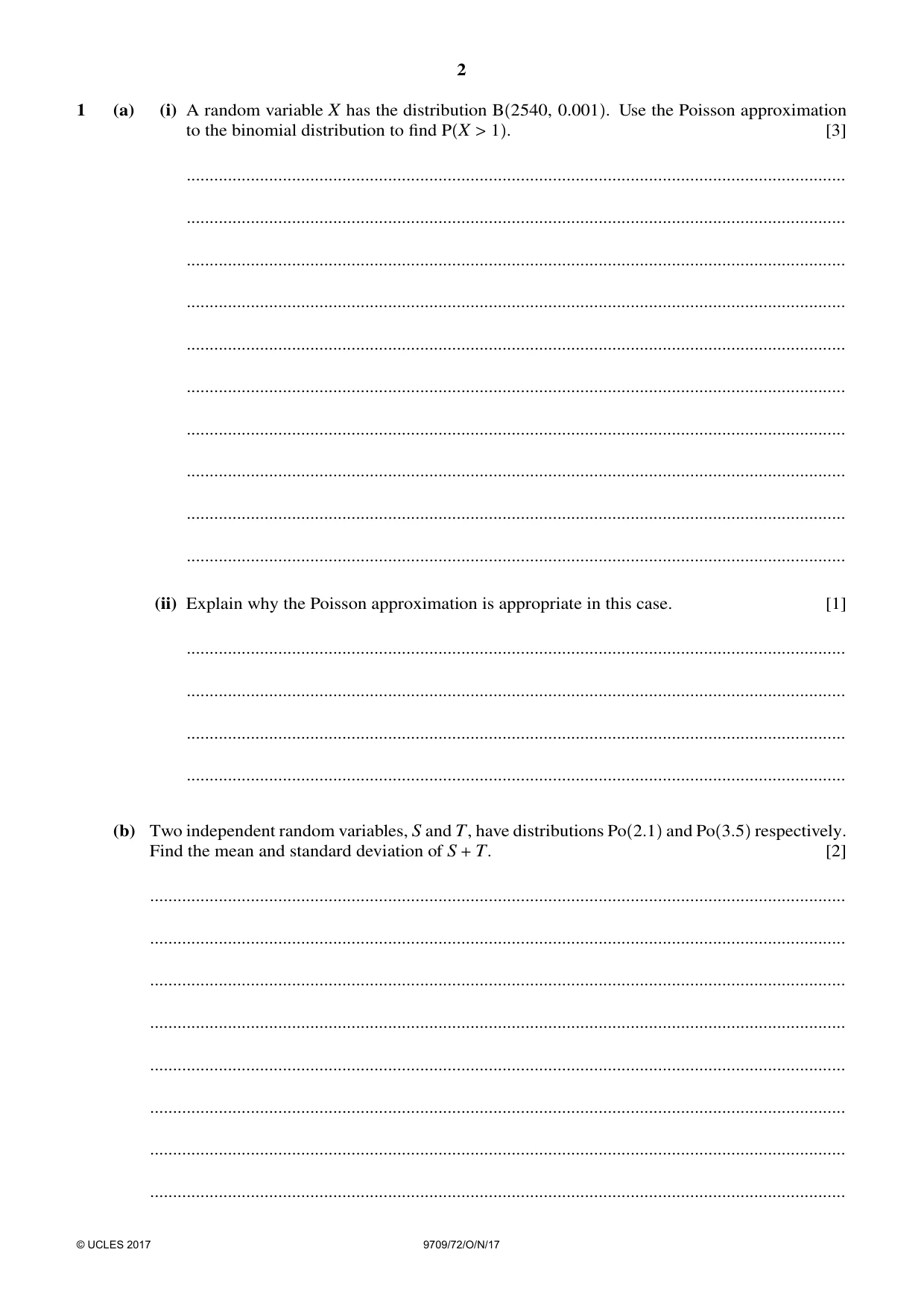 Cambridge A Level Mathematics 9709 2017 Oct/Nov Paper 7 · Variant 2 question paper, page 2 of 12