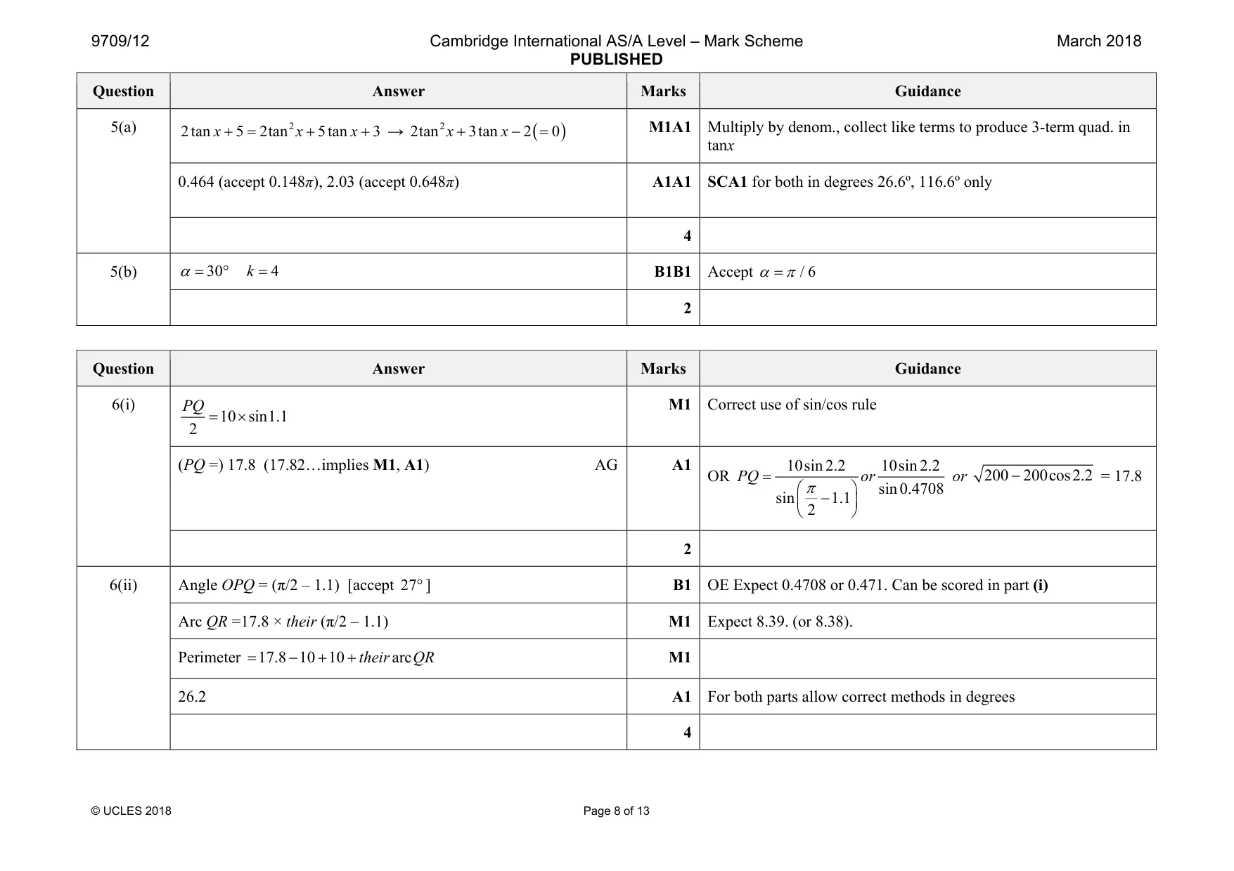 Mark scheme, page 8 of 13