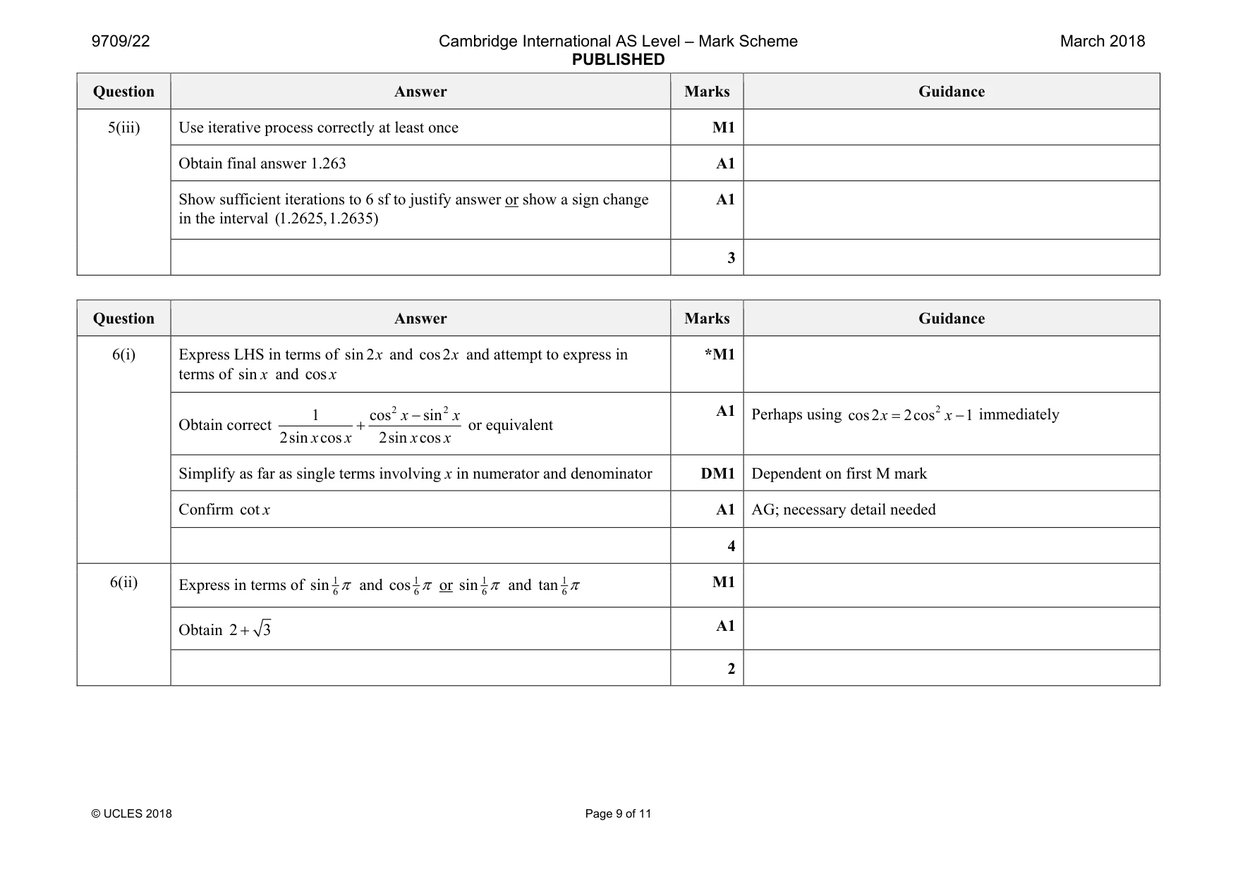 Mark scheme, page 9 of 11