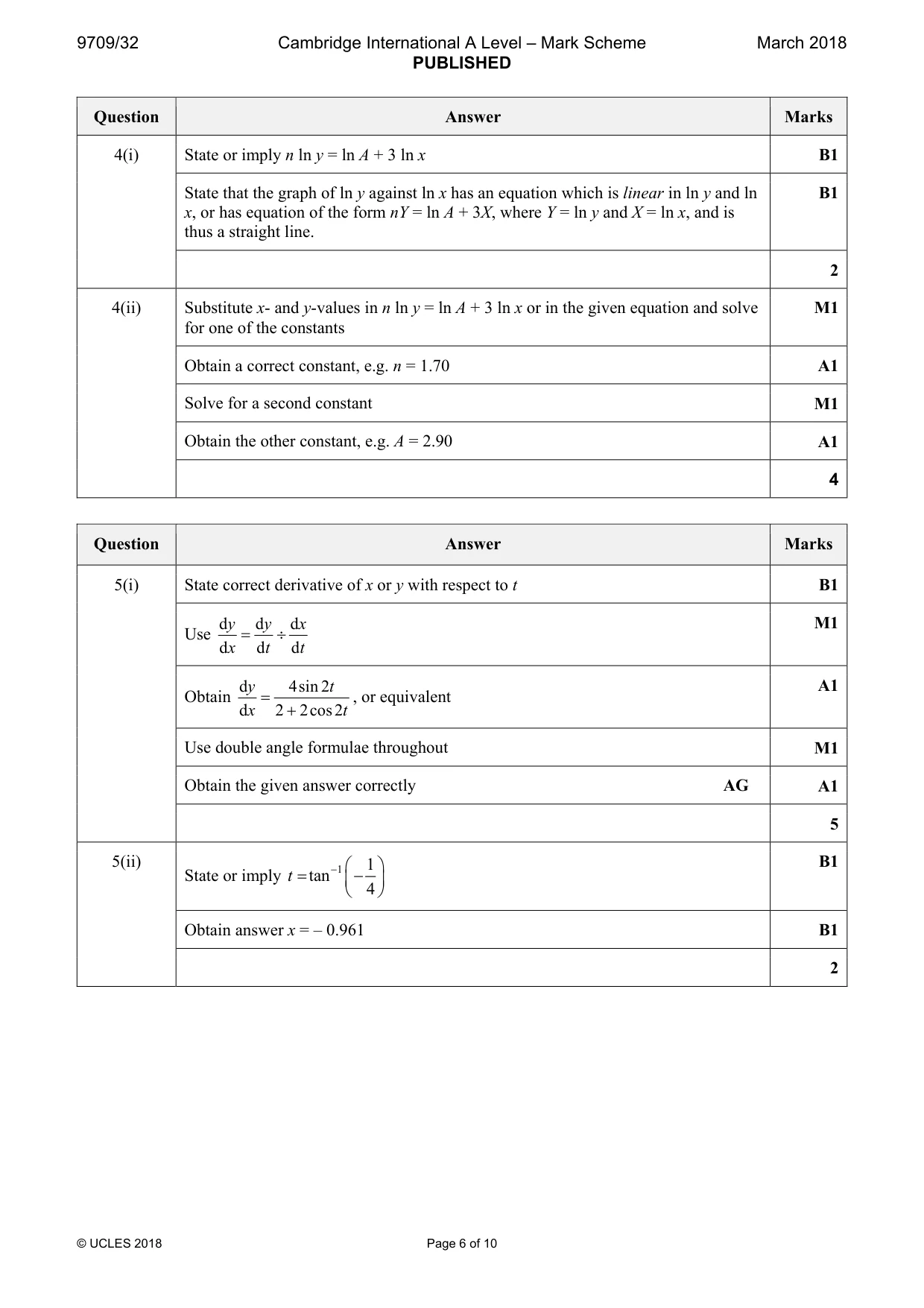 Mark scheme, page 6 of 10