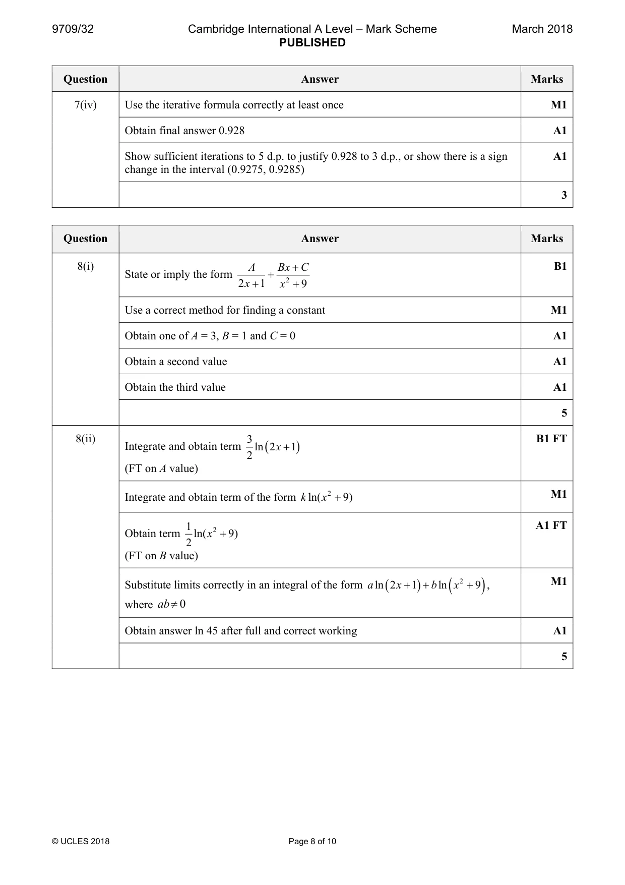 Mark scheme, page 8 of 10