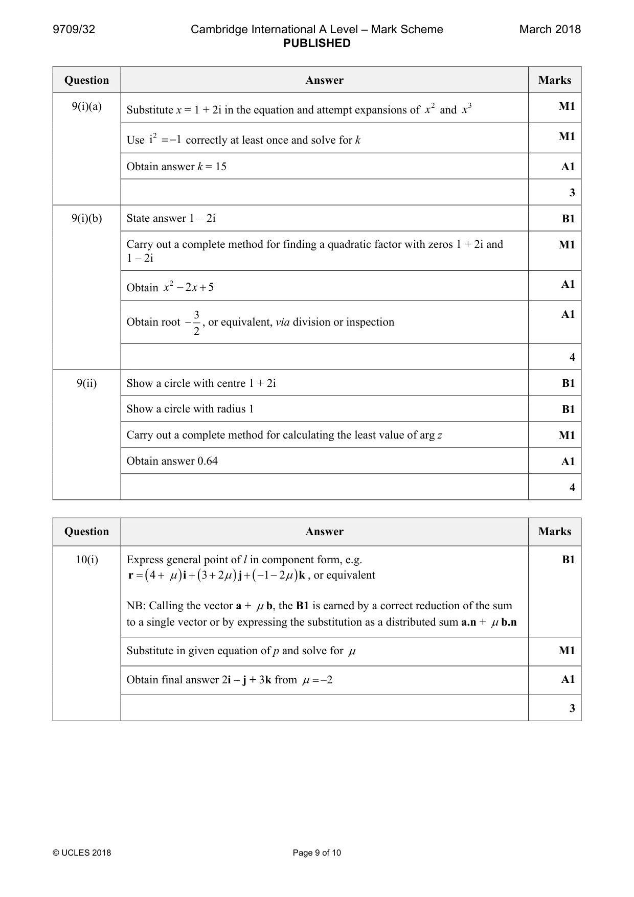 Mark scheme, page 9 of 10