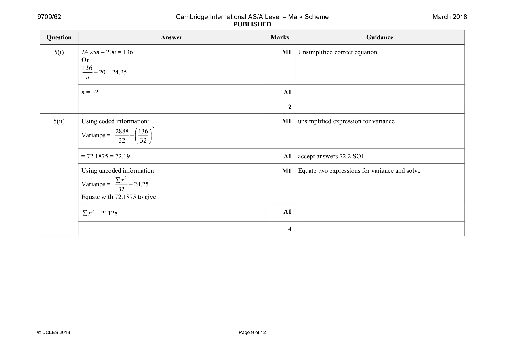 Mark scheme, page 9 of 12