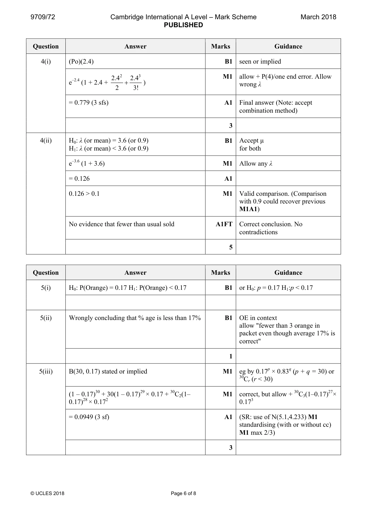 Mark scheme, page 6 of 8