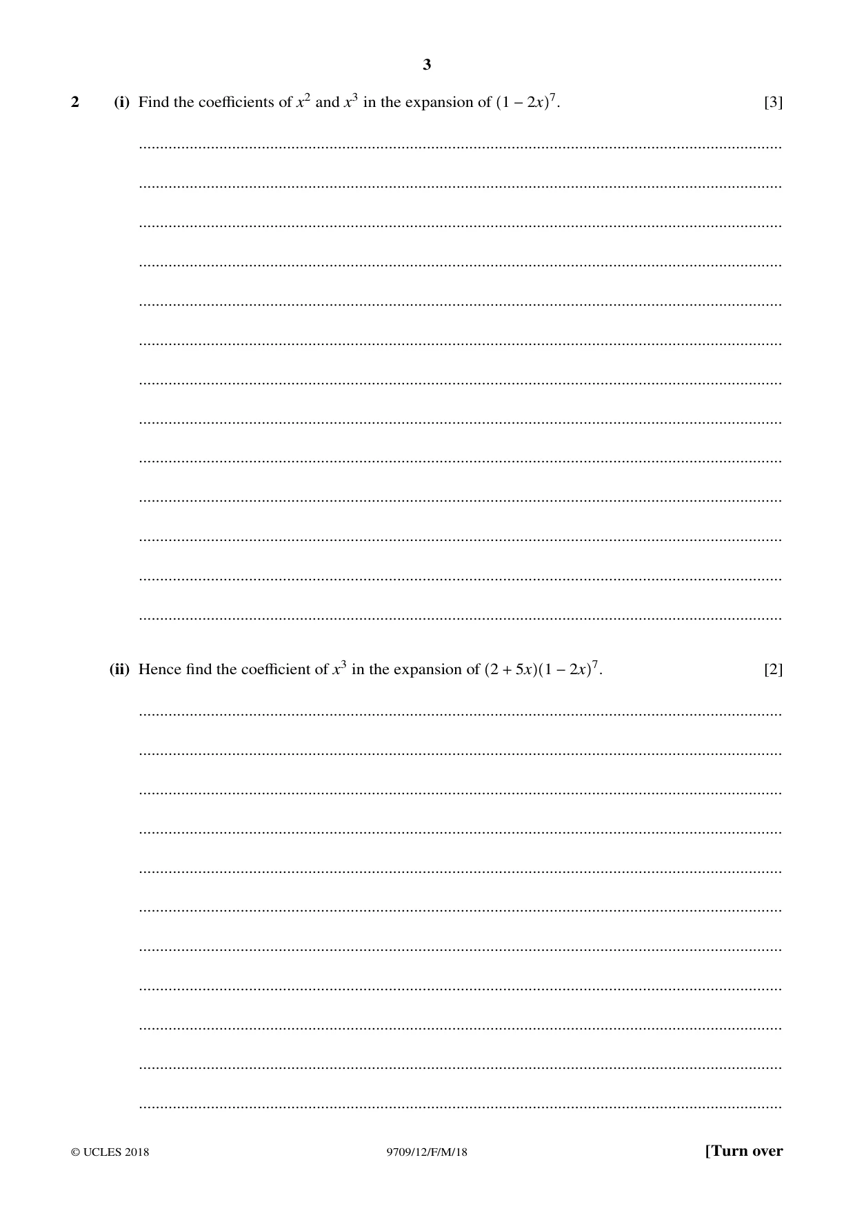 Cambridge A Level Mathematics 9709 2018 Feb/March Paper 1 · Variant 2 question paper, page 3 of 20