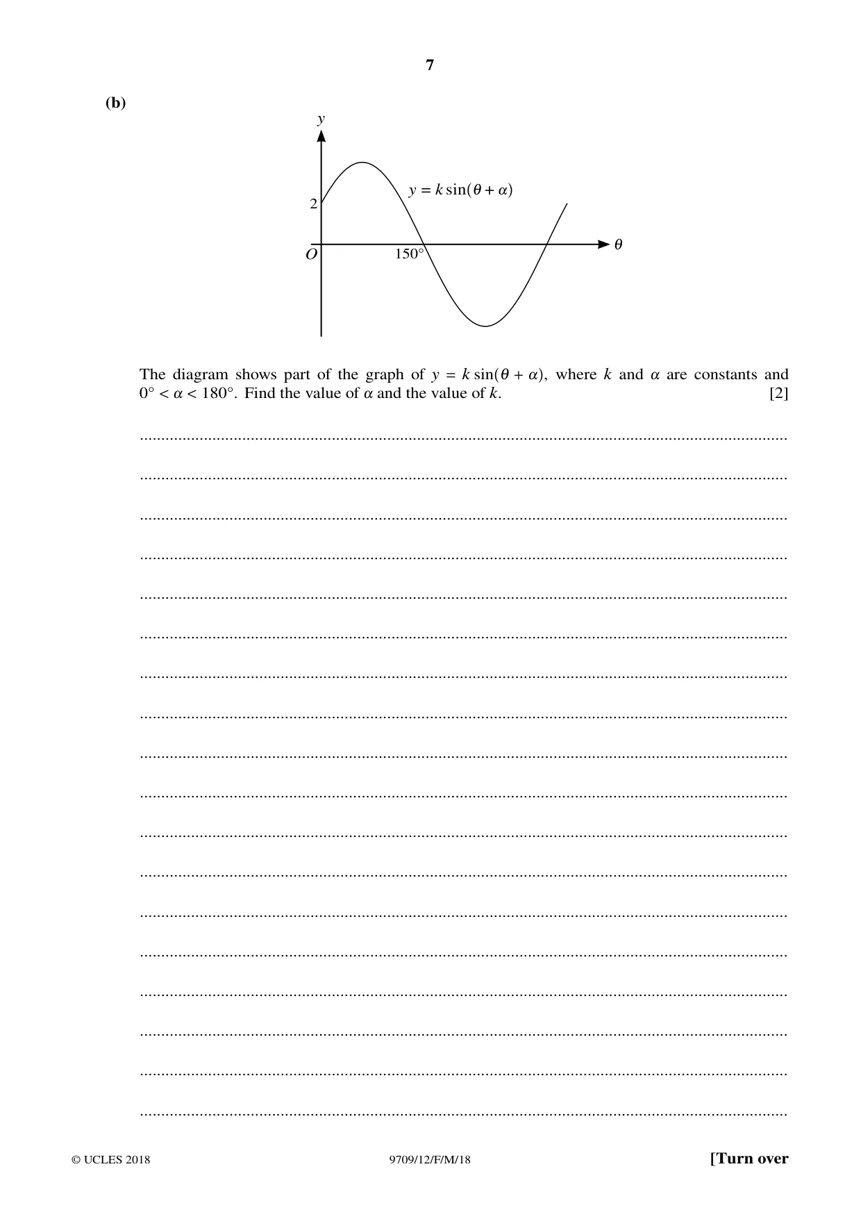 Cambridge A Level Mathematics 9709 2018 Feb/March Paper 1 · Variant 2 question paper, page 7 of 20
