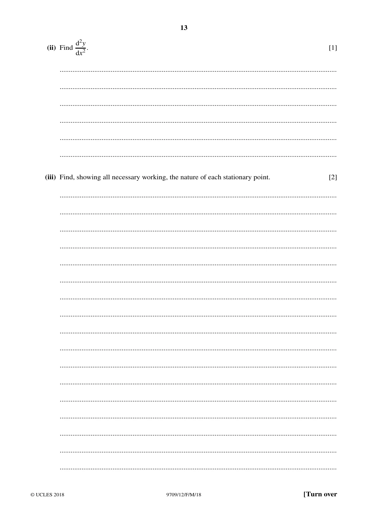Cambridge A Level Mathematics 9709 2018 Feb/March Paper 1 · Variant 2 question paper, page 13 of 20