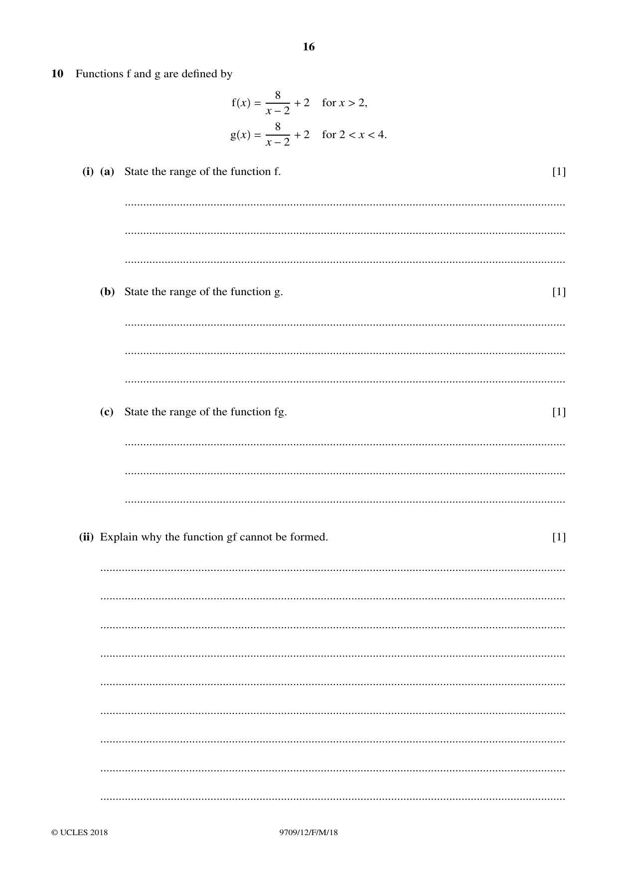 Cambridge A Level Mathematics 9709 2018 Feb/March Paper 1 · Variant 2 question paper, page 16 of 20