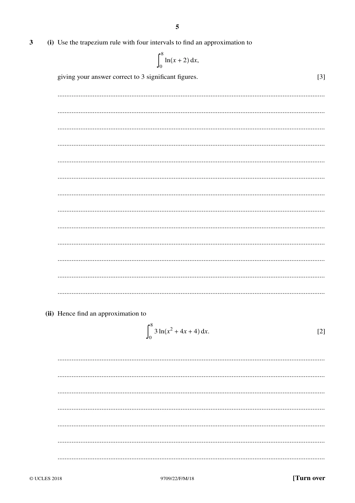 Cambridge A Level Mathematics 9709 2018 Feb/March Paper 2 · Variant 2 question paper, page 5 of 16