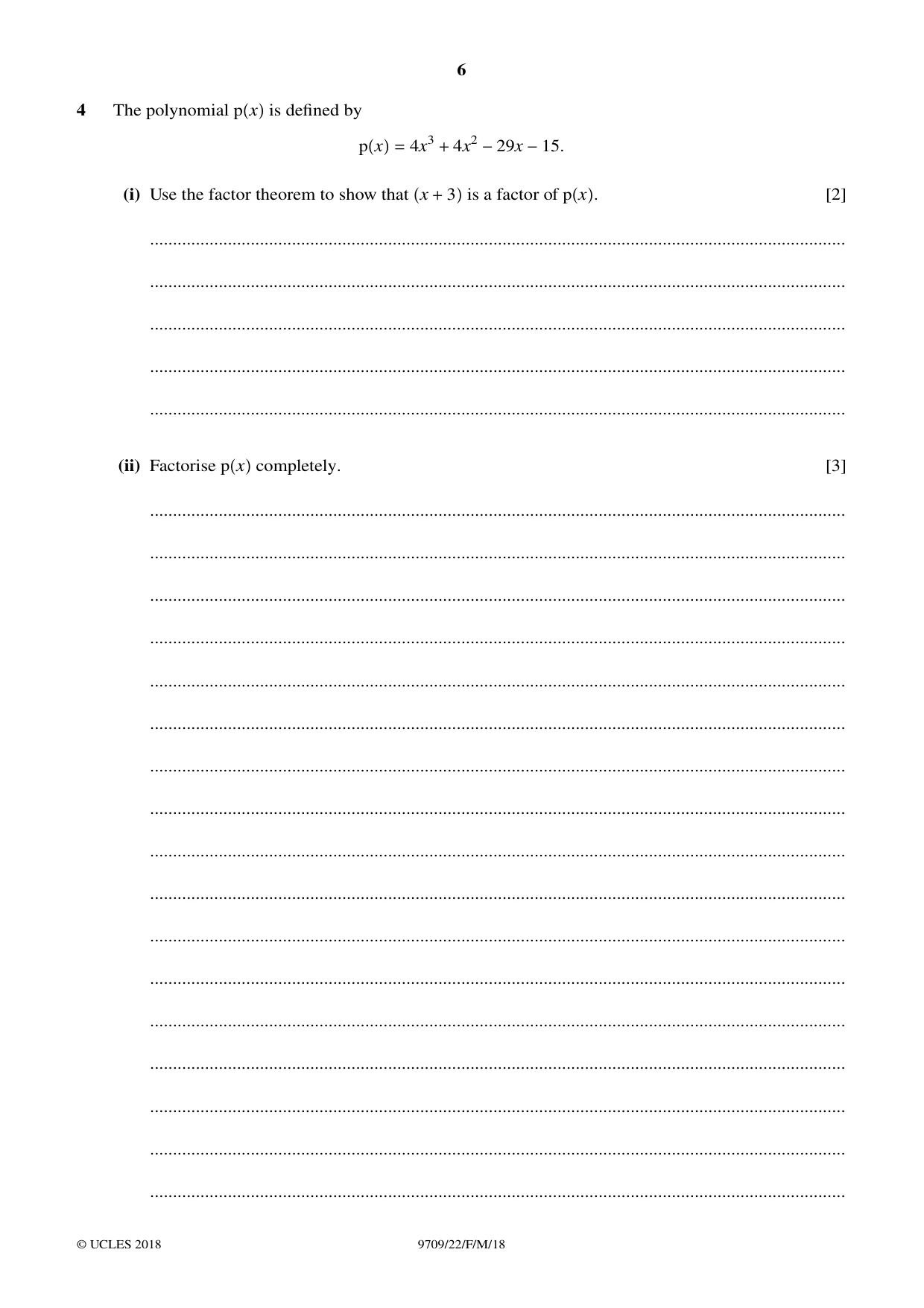 Cambridge A Level Mathematics 9709 2018 Feb/March Paper 2 · Variant 2 question paper, page 6 of 16