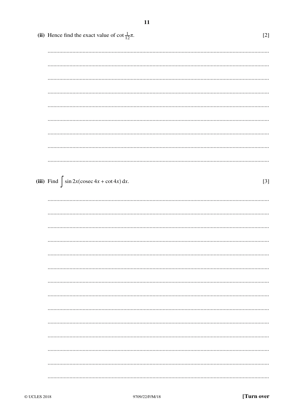 Cambridge A Level Mathematics 9709 2018 Feb/March Paper 2 · Variant 2 question paper, page 11 of 16