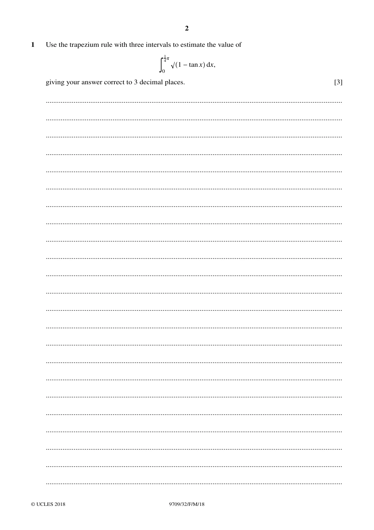 Cambridge A Level Mathematics 9709 2018 Feb/March Paper 3 · Variant 2 question paper, page 2 of 20