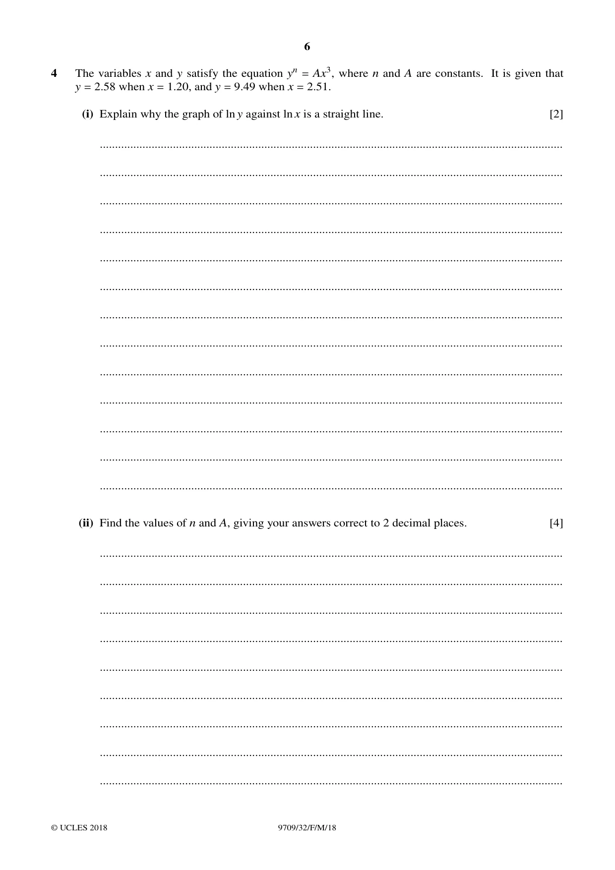 Cambridge A Level Mathematics 9709 2018 Feb/March Paper 3 · Variant 2 question paper, page 6 of 20