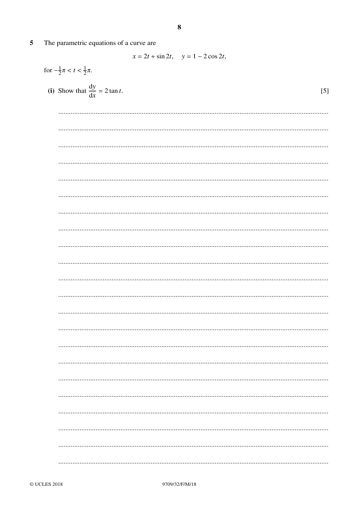 Cambridge A Level Mathematics 9709 2018 Feb/March Paper 3 · Variant 2 question paper, page 8 of 20