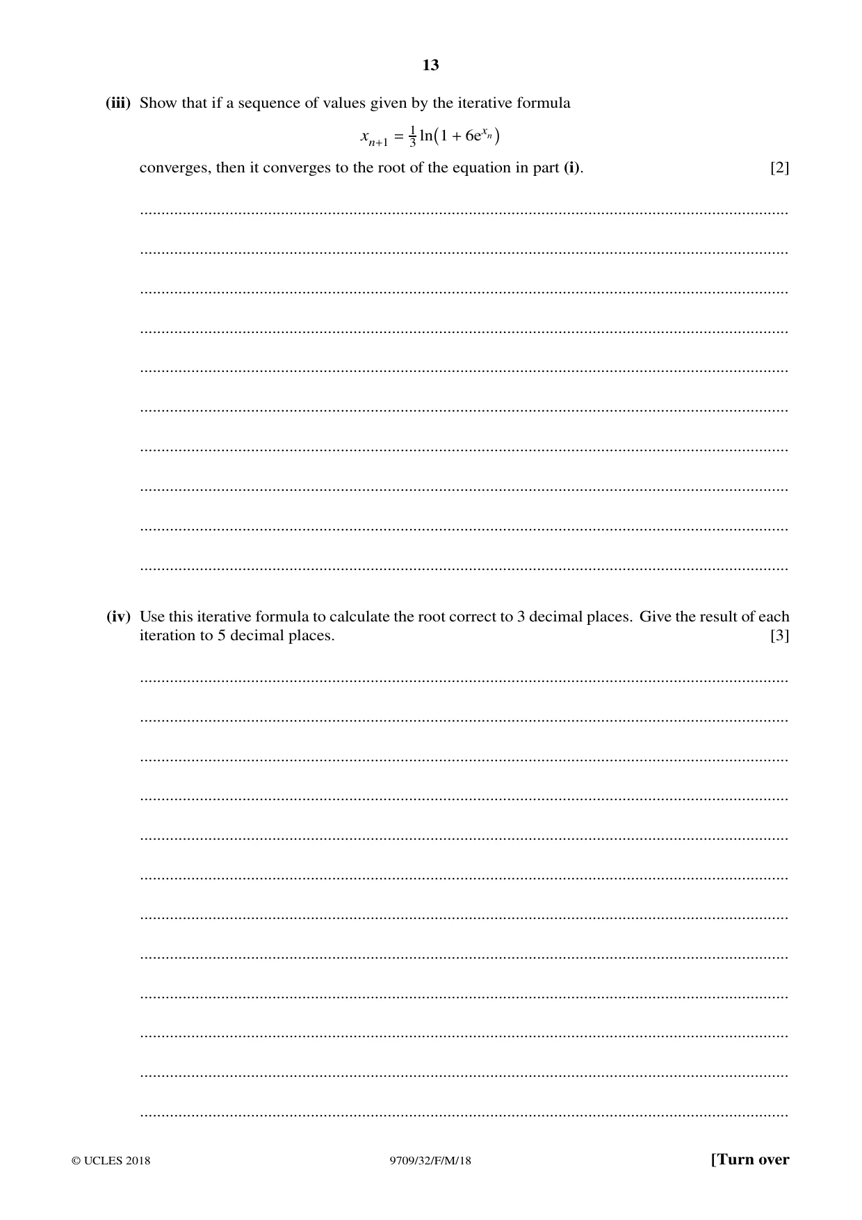 Cambridge A Level Mathematics 9709 2018 Feb/March Paper 3 · Variant 2 question paper, page 13 of 20