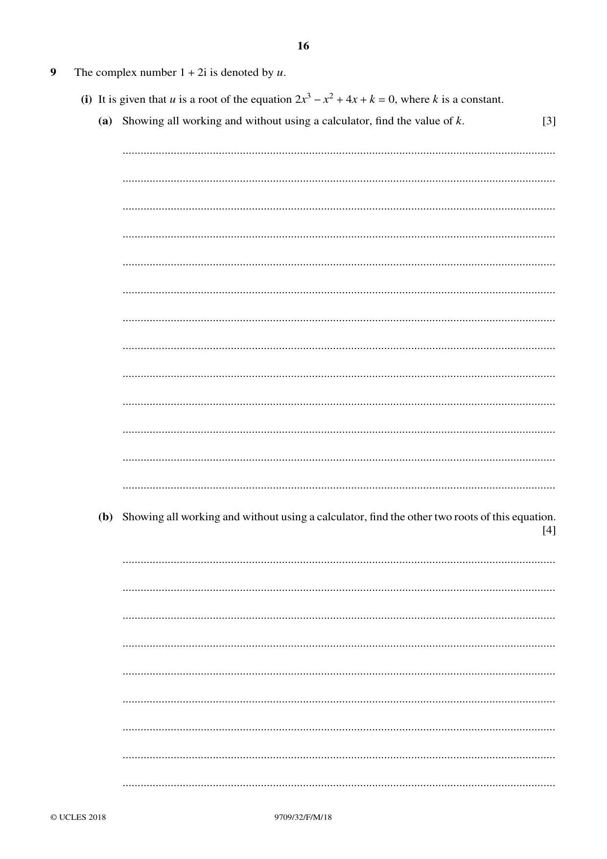 Cambridge A Level Mathematics 9709 2018 Feb/March Paper 3 · Variant 2 question paper, page 16 of 20