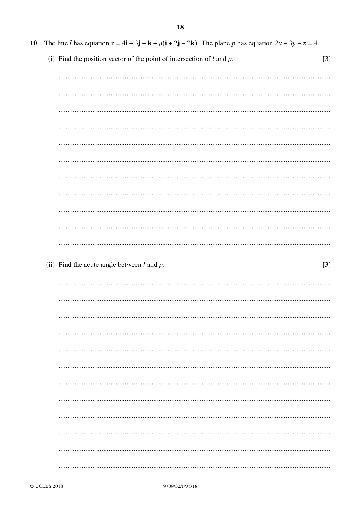 Cambridge A Level Mathematics 9709 2018 Feb/March Paper 3 · Variant 2 question paper, page 18 of 20