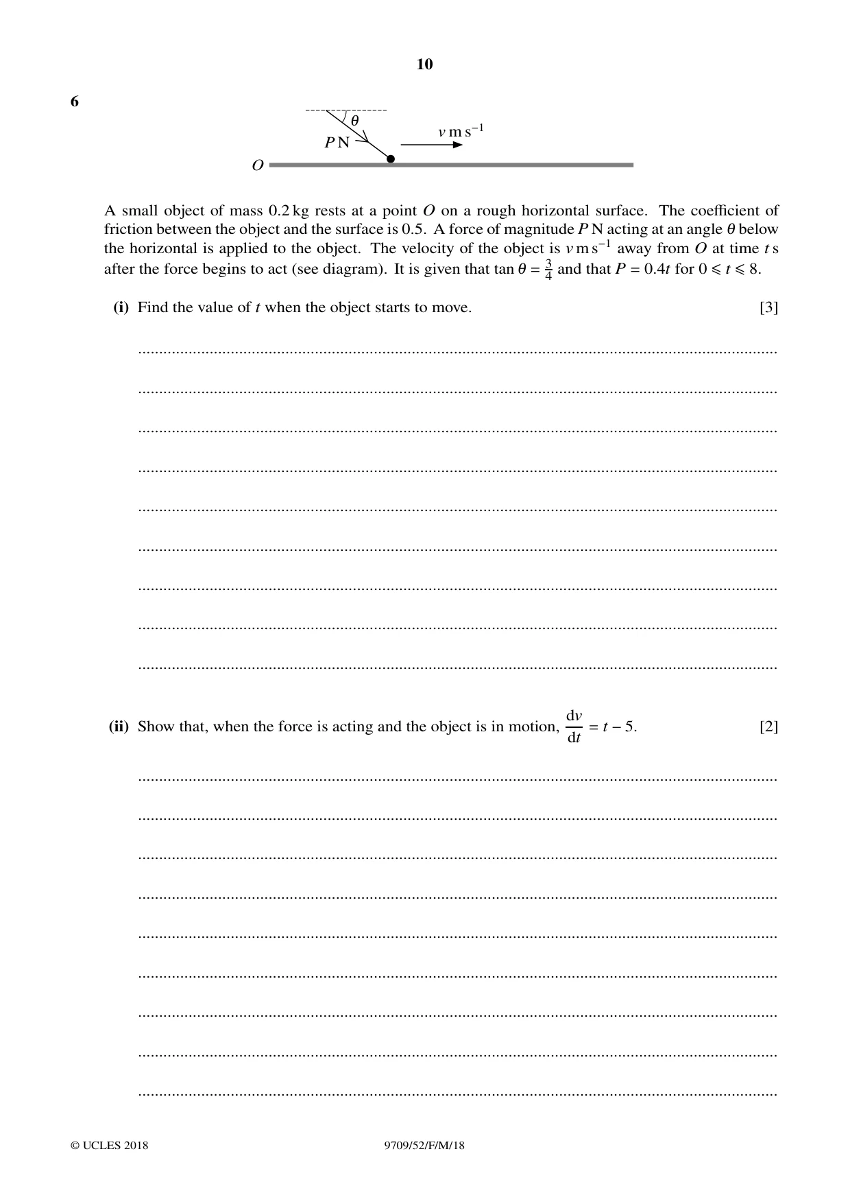 Cambridge A Level Mathematics 9709 2018 Feb/March Paper 5 · Variant 2 question paper, page 10 of 16