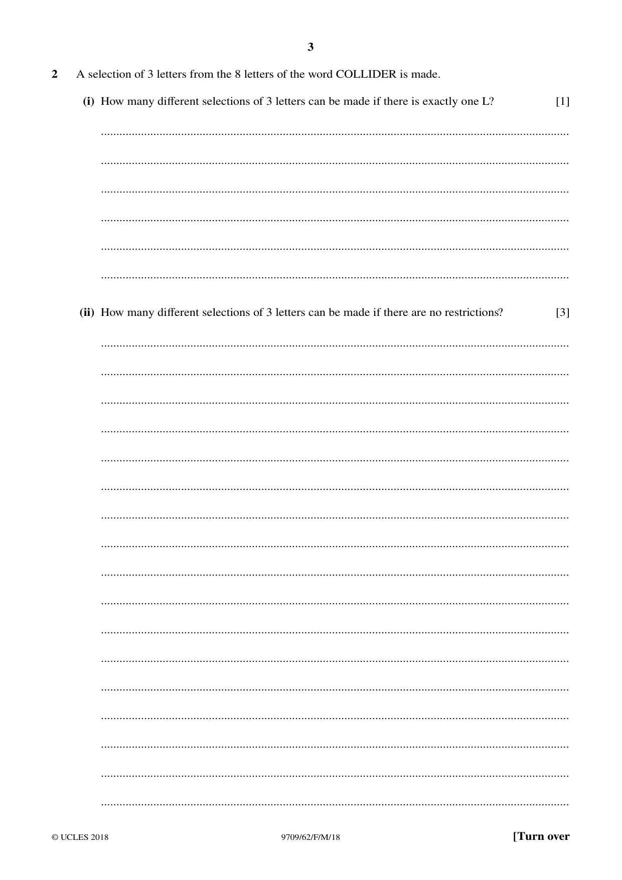 Cambridge A Level Mathematics 9709 2018 Feb/March Paper 6 · Variant 2 question paper, page 3 of 12
