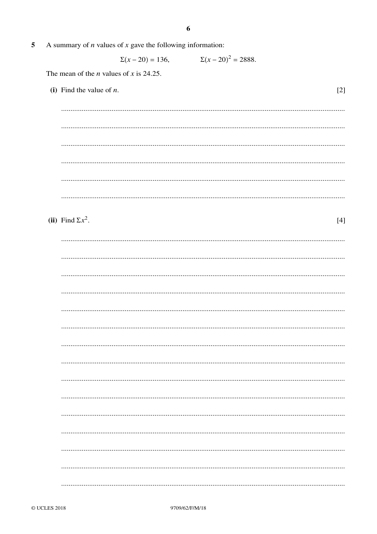 Cambridge A Level Mathematics 9709 2018 Feb/March Paper 6 · Variant 2 question paper, page 6 of 12