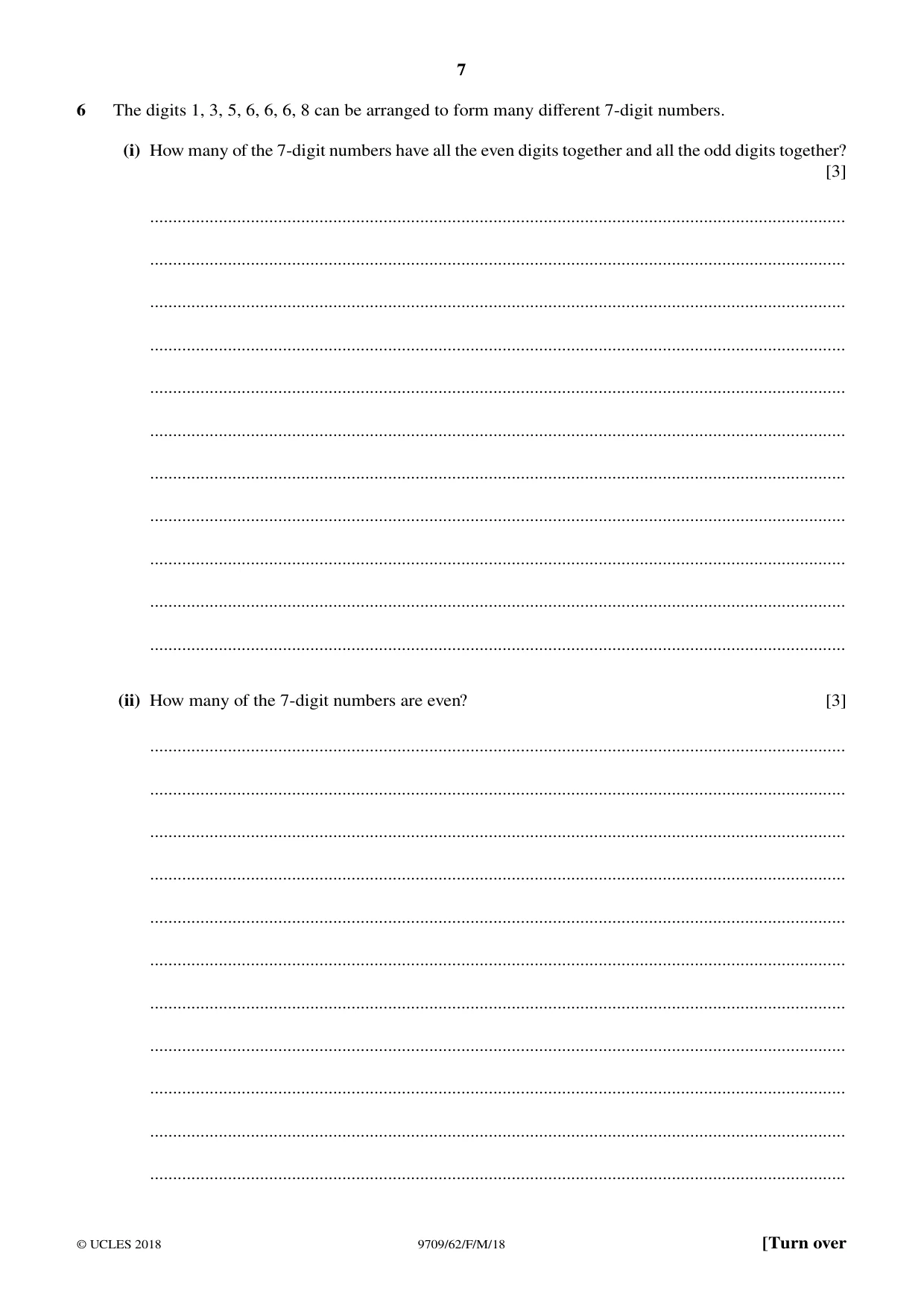Cambridge A Level Mathematics 9709 2018 Feb/March Paper 6 · Variant 2 question paper, page 7 of 12