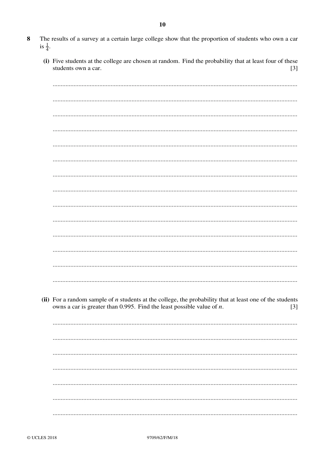 Cambridge A Level Mathematics 9709 2018 Feb/March Paper 6 · Variant 2 question paper, page 10 of 12