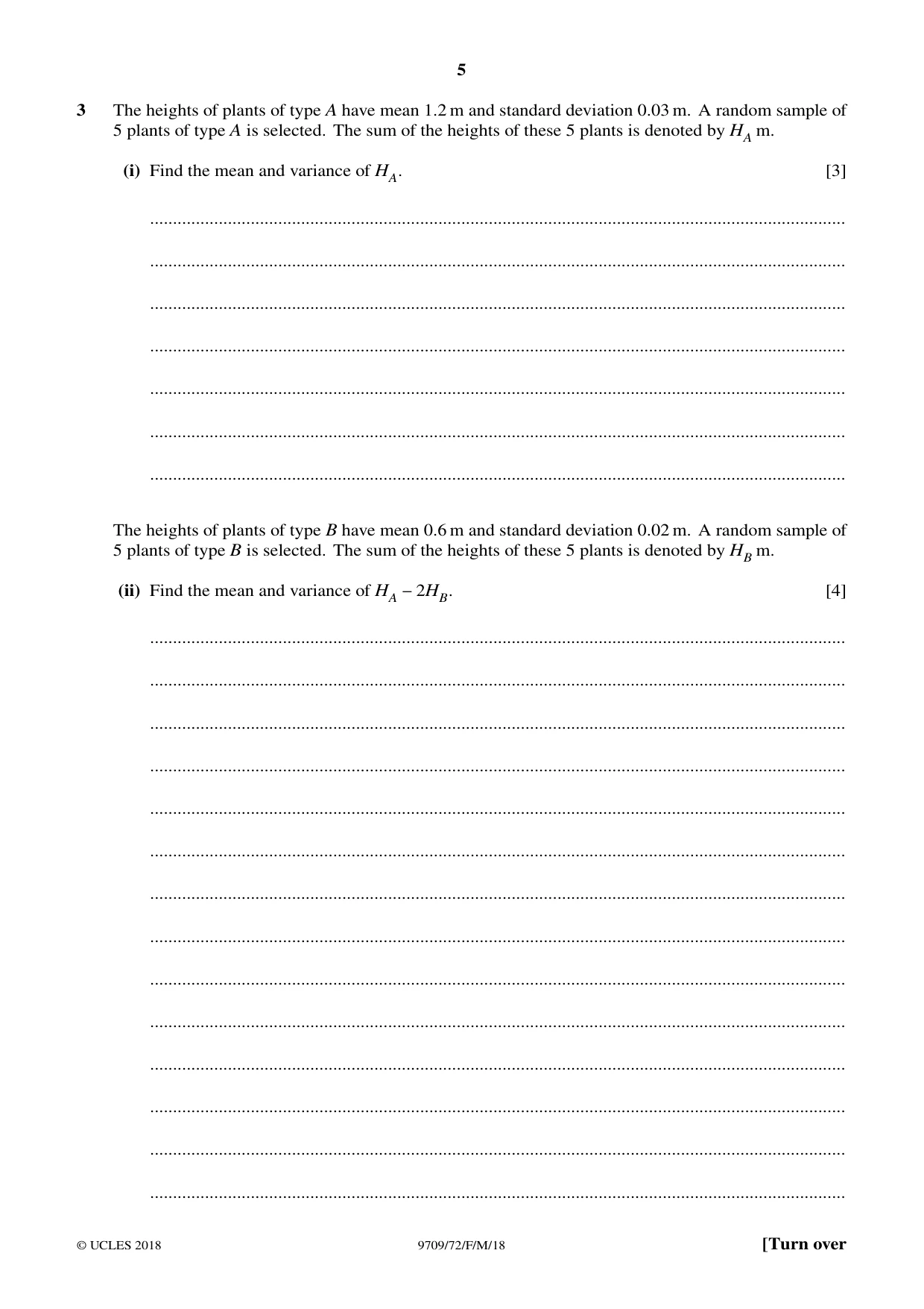 Cambridge A Level Mathematics 9709 2018 Feb/March Paper 7 · Variant 2 question paper, page 5 of 16
