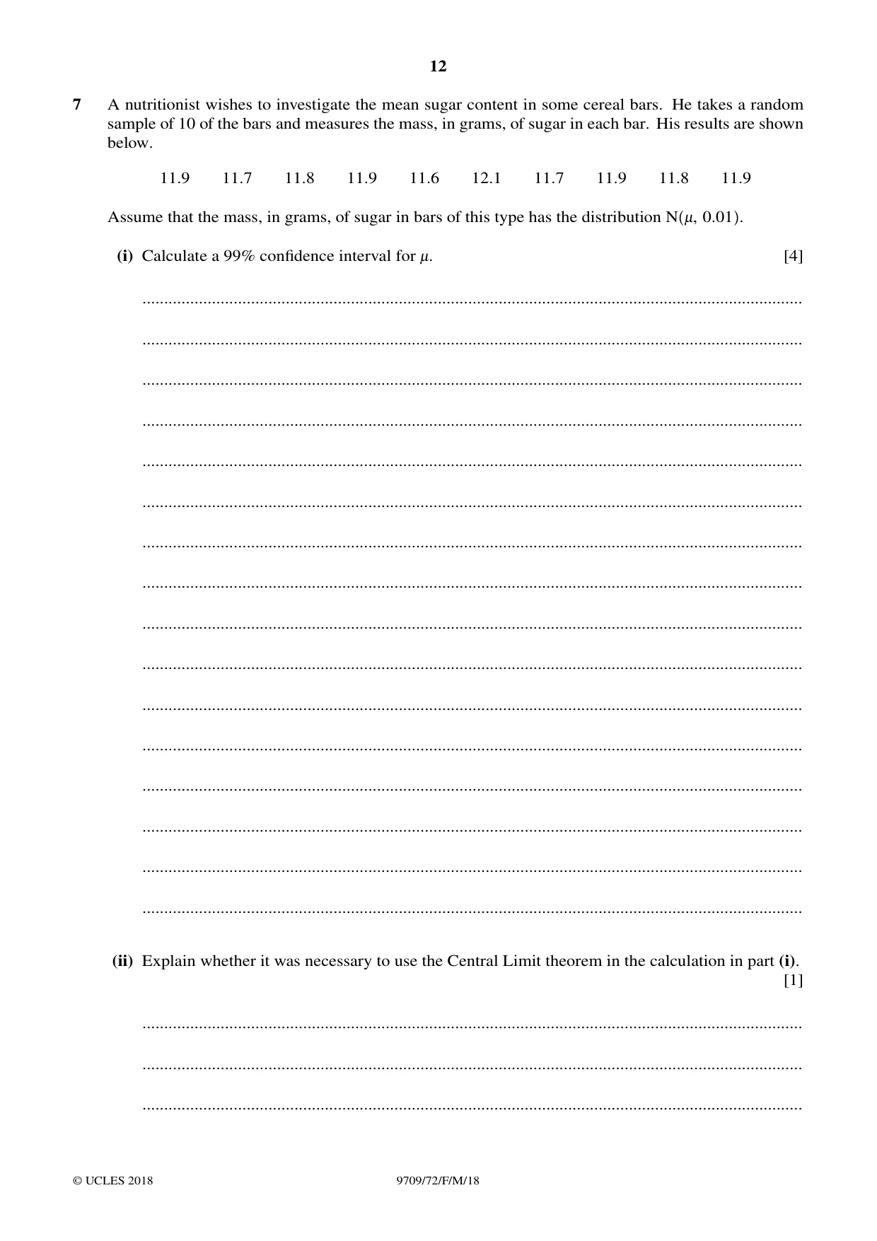 Cambridge A Level Mathematics 9709 2018 Feb/March Paper 7 · Variant 2 question paper, page 12 of 16
