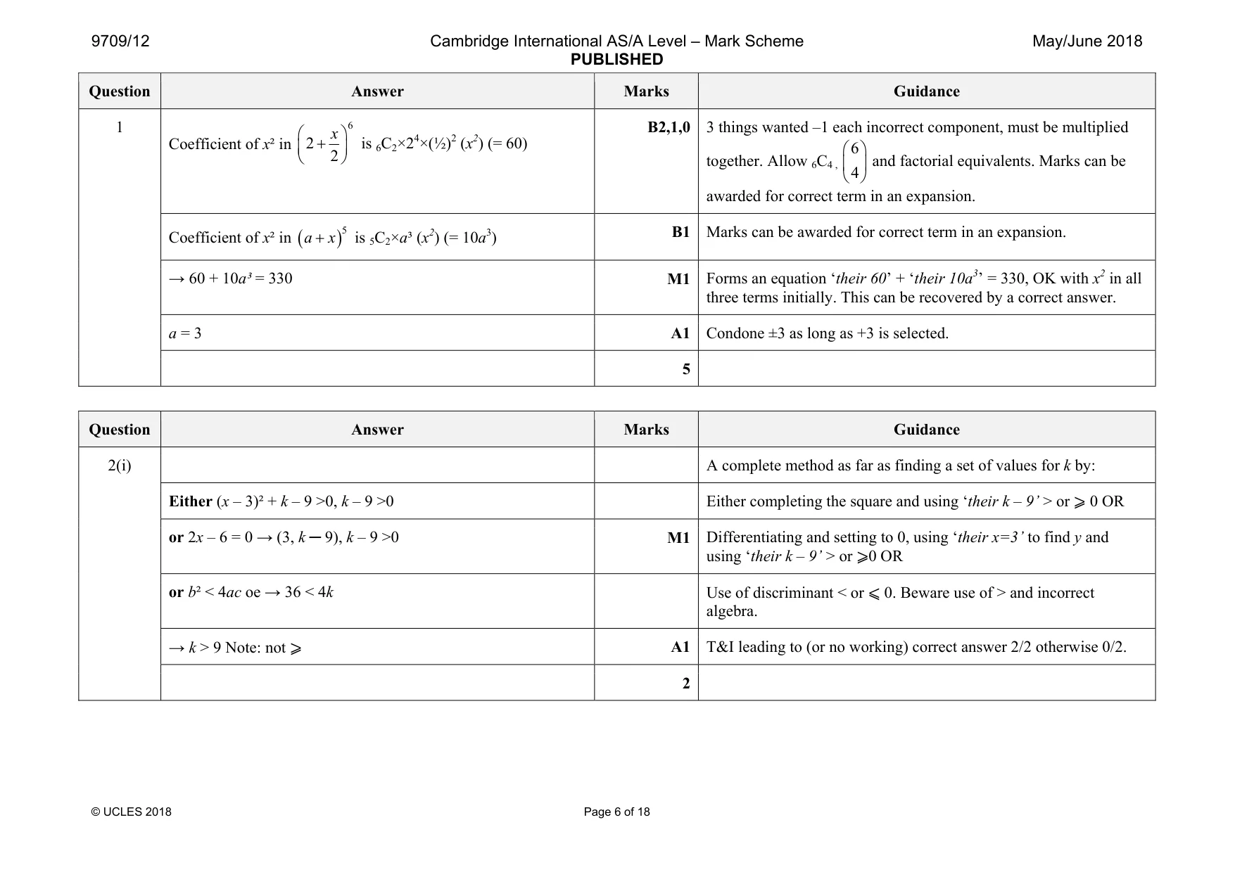 Mark scheme, page 6 of 18