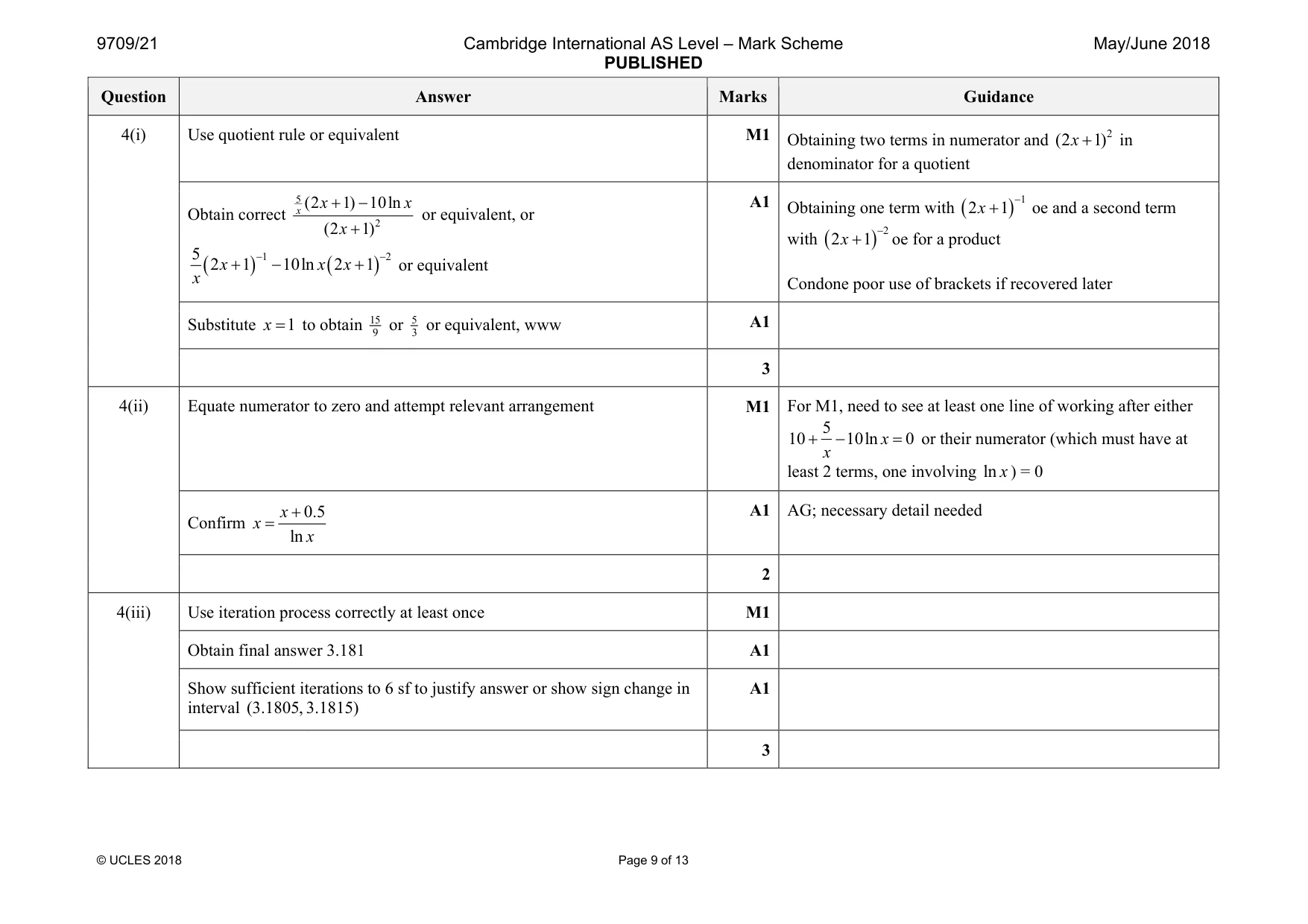 Mark scheme, page 9 of 13