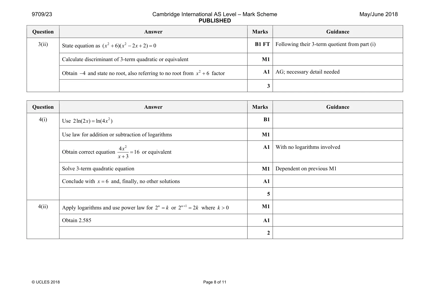 Mark scheme, page 8 of 11