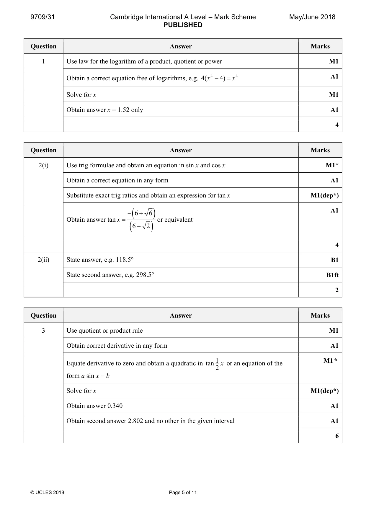 Mark scheme, page 5 of 11