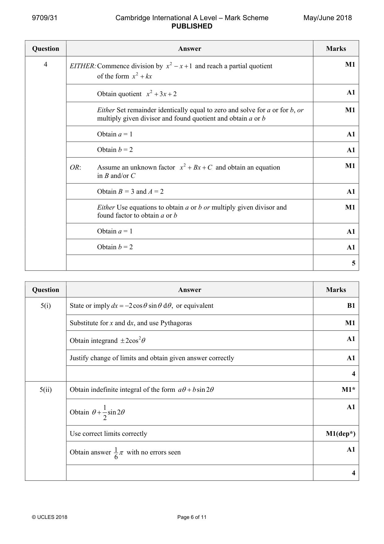Mark scheme, page 6 of 11