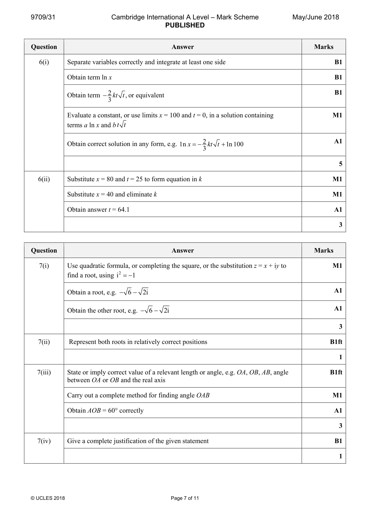 Mark scheme, page 7 of 11