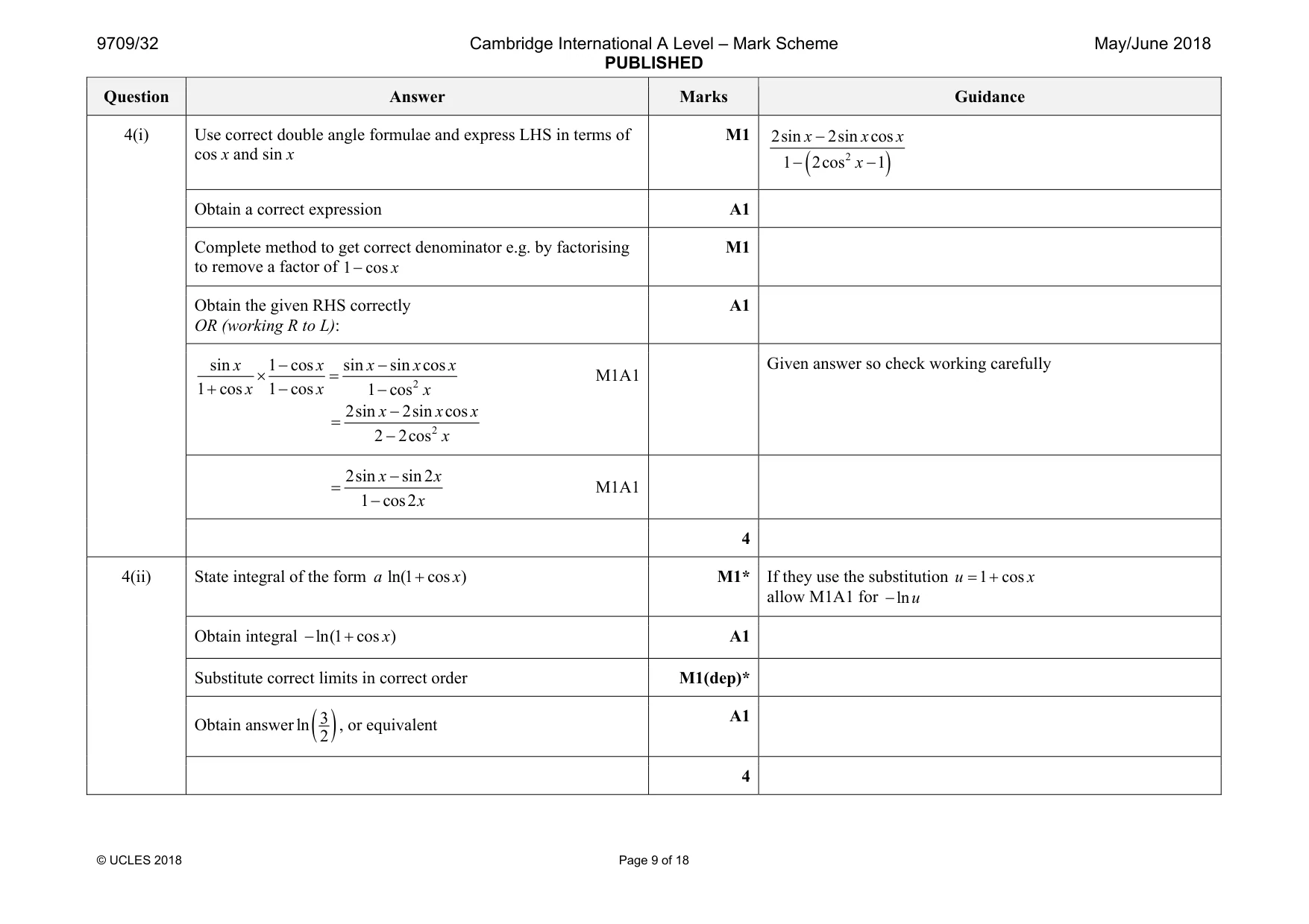 Mark scheme, page 9 of 18