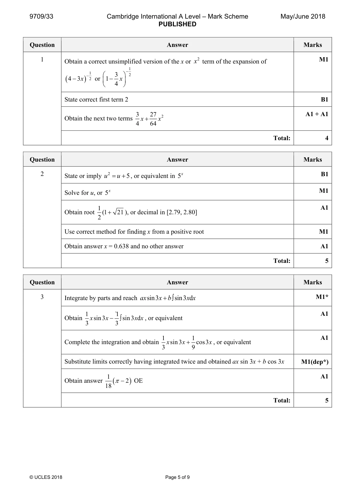 Mark scheme, page 5 of 9
