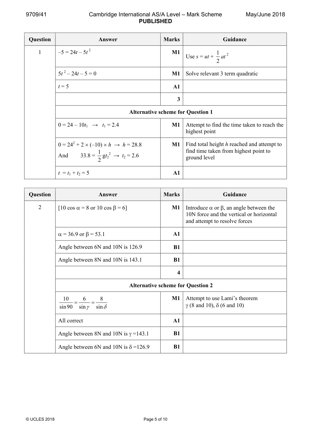 Mark scheme, page 5 of 10