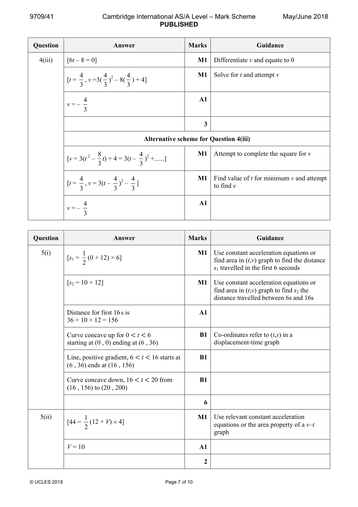 Mark scheme, page 7 of 10