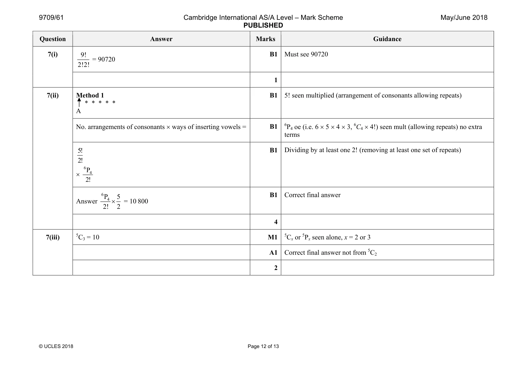 Mark scheme, page 12 of 13