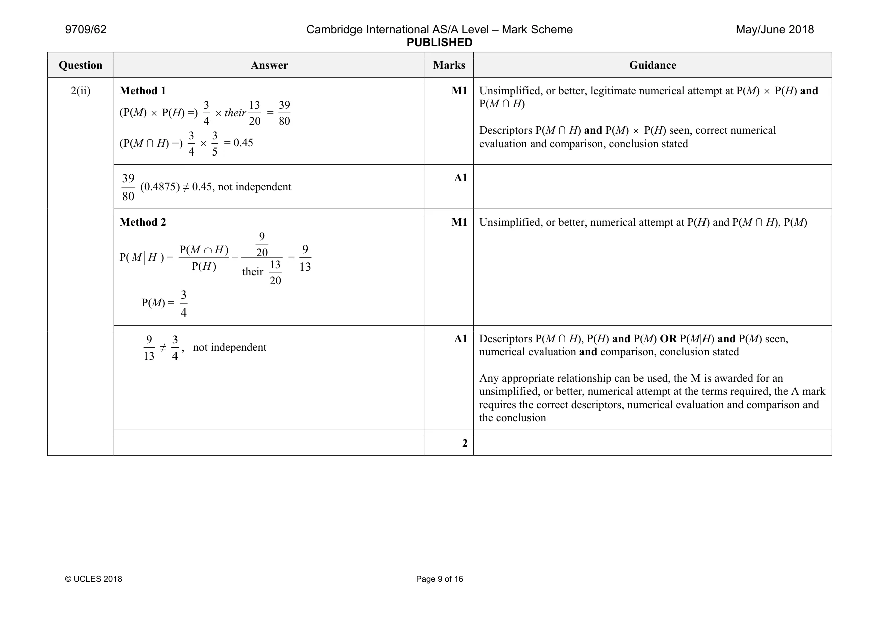Mark scheme, page 9 of 16
