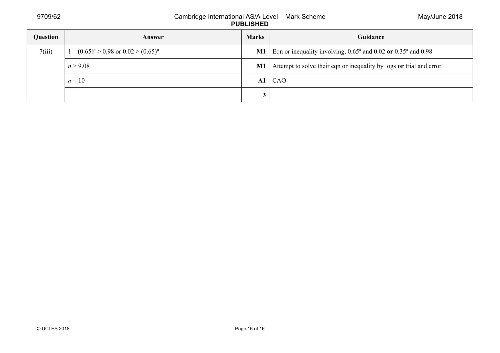 Mark scheme, page 16 of 16