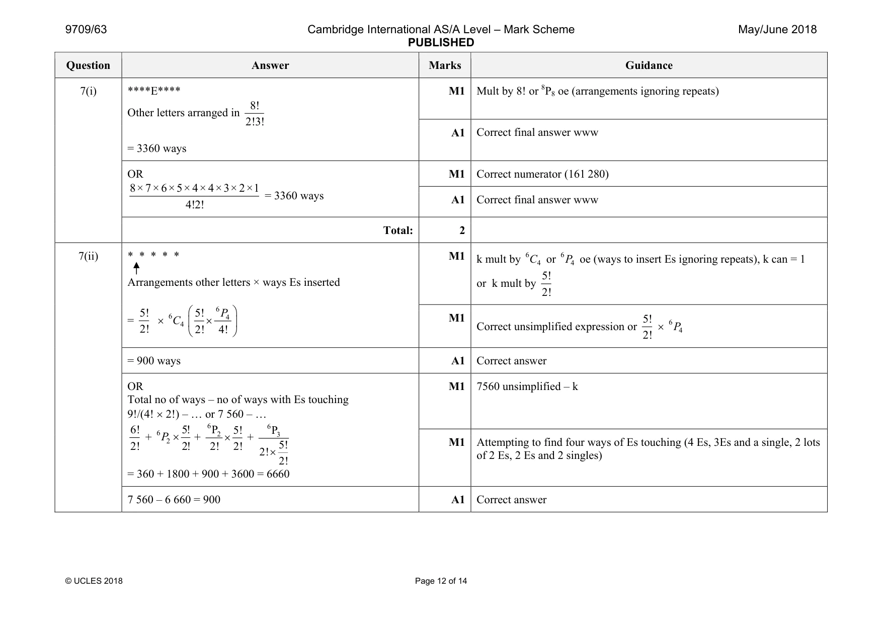 Mark scheme, page 12 of 14