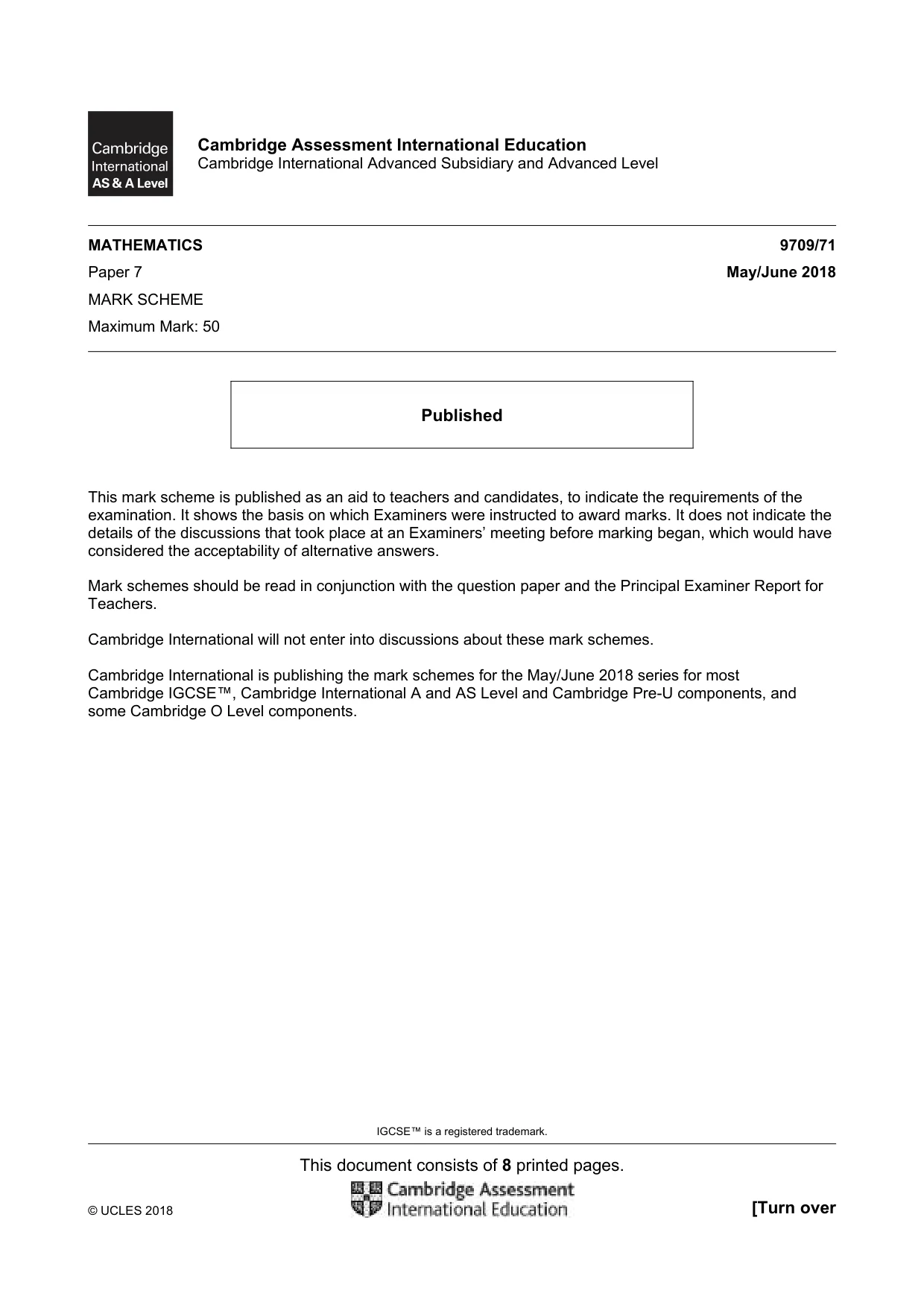 Mark scheme, page 1 of 8
