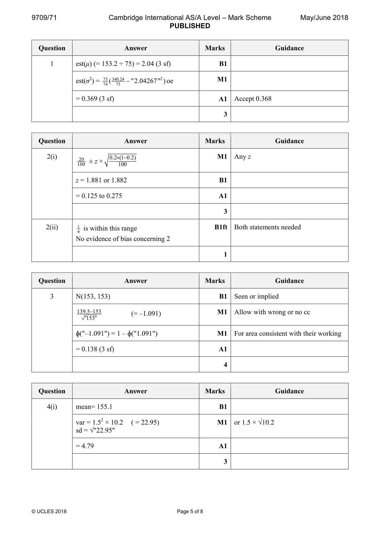 Mark scheme, page 5 of 8