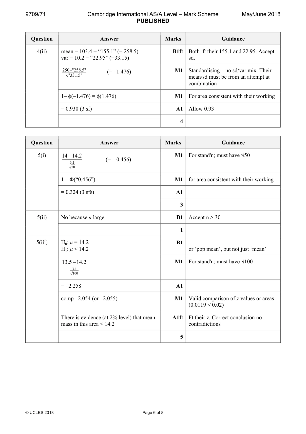 Mark scheme, page 6 of 8