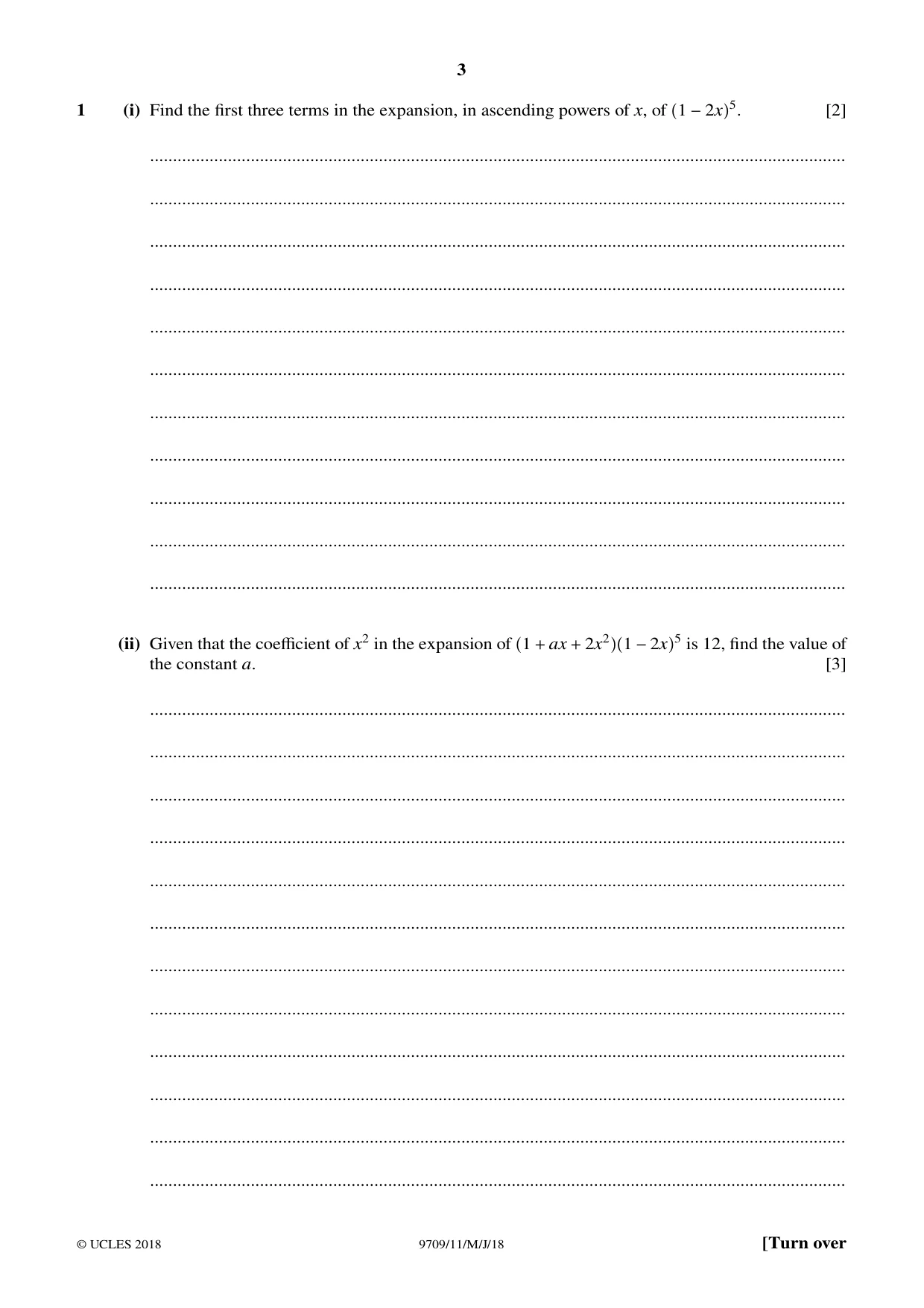 Cambridge A Level Mathematics 9709 2018 May/June Paper 1 · Variant 1 question paper, page 3 of 20