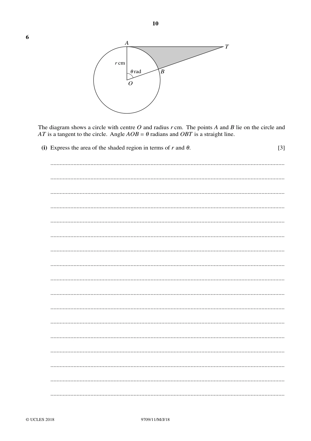 Cambridge A Level Mathematics 9709 2018 May/June Paper 1 · Variant 1 question paper, page 10 of 20