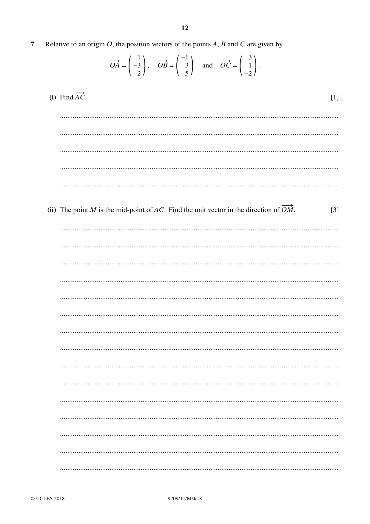 Cambridge A Level Mathematics 9709 2018 May/June Paper 1 · Variant 1 question paper, page 12 of 20